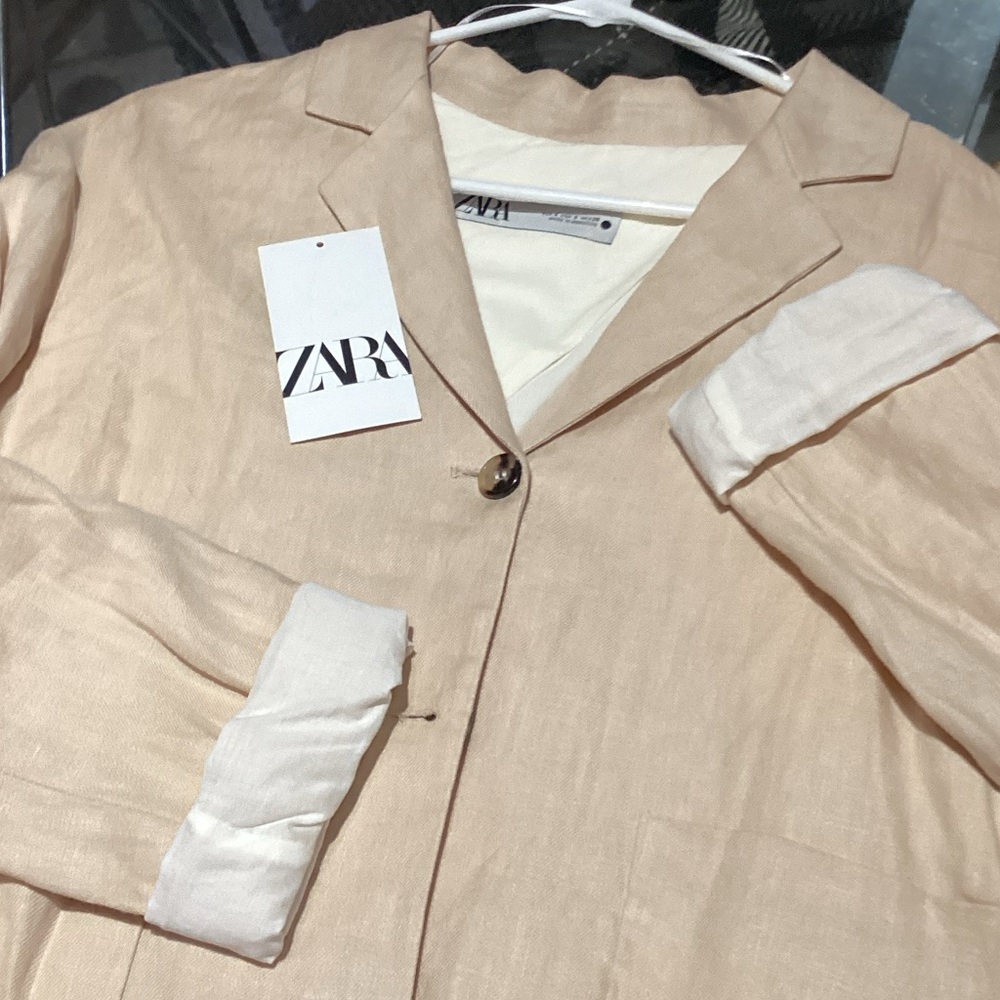 ZARA 100% Linen Women's Cream Blazer